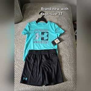Under Armour Youth Teal Logo Tee & Black Shorts Set